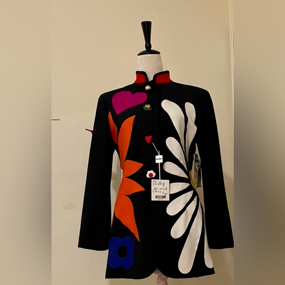 Vintage Moschino Women Jacket whit flowers prints yellow and white brand new